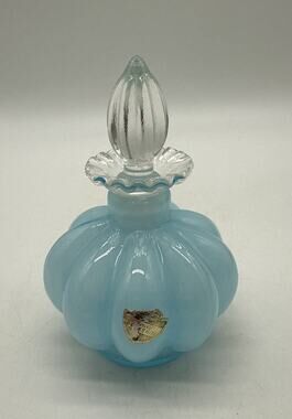 Vintage 1940’s Fenton Melon Blue Overlay Perfume Bottle Lady Berkshire As Is